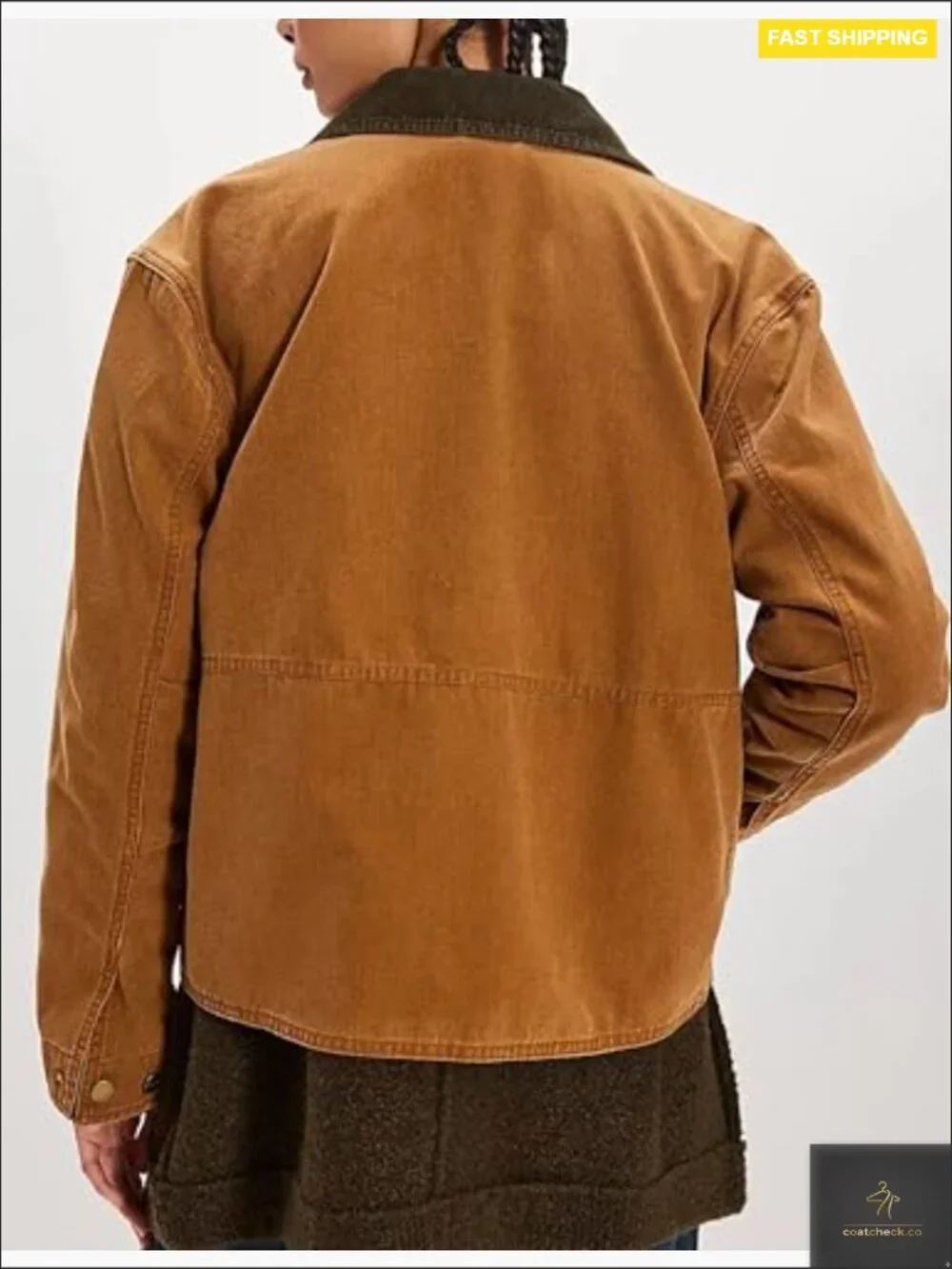 Oversized Barn Jacket Contrast Collar Button Down Casual Coat With Pockets